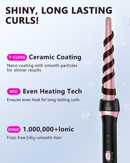Santiway Tapered Curling Wand 0.5-1 Inch - Professional Ceramic Curling Iron for All Hair Types with Heat-Resistant Glove, Dual Voltage, Rose Gold Avelisse