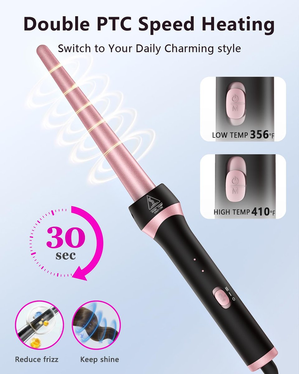 Santiway Tapered Curling Wand 0.5-1 Inch - Professional Ceramic Curling Iron for All Hair Types with Heat-Resistant Glove, Dual Voltage, Rose Gold Avelisse