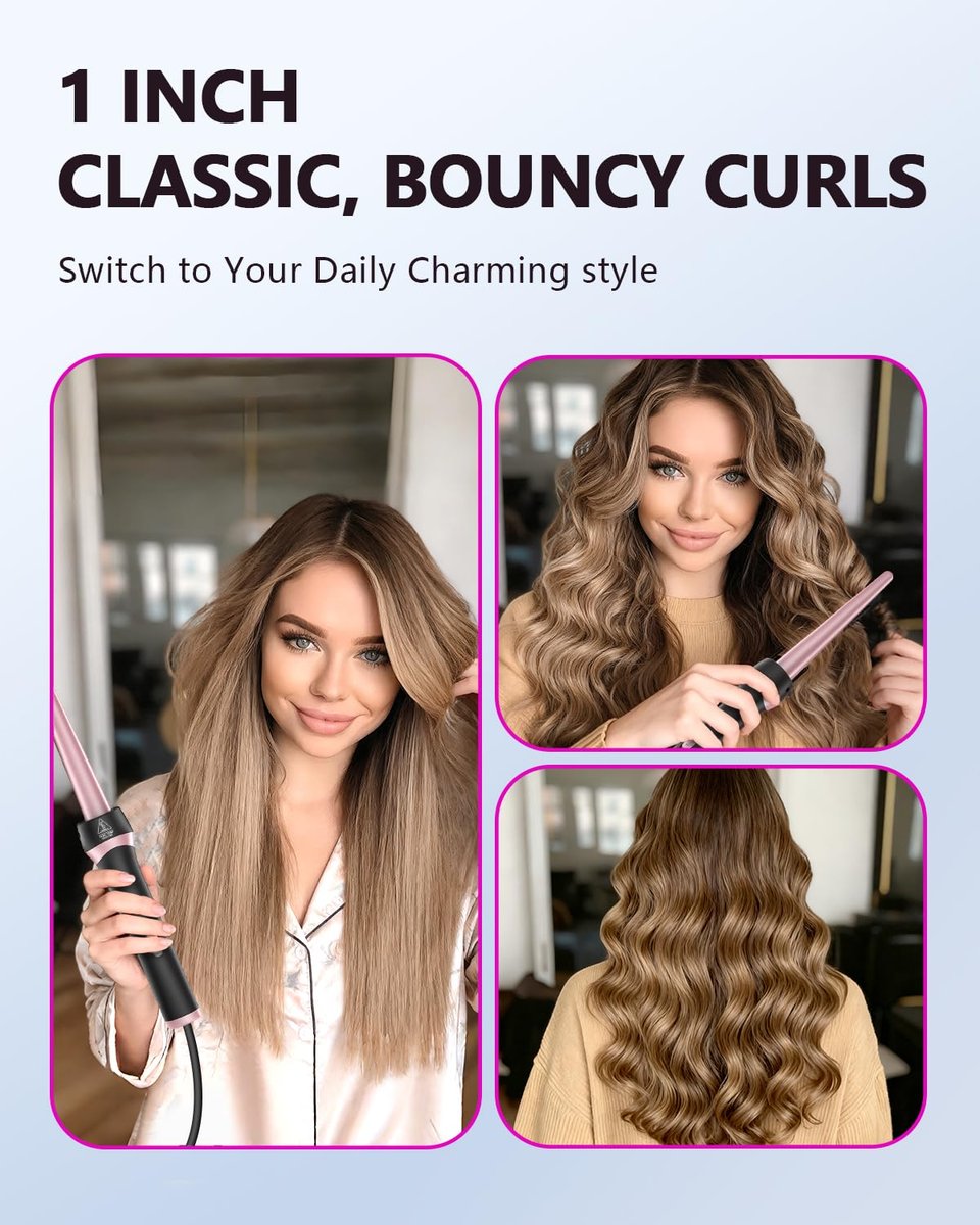 Santiway Tapered Curling Wand 0.5-1 Inch - Professional Ceramic Curling Iron for All Hair Types with Heat-Resistant Glove, Dual Voltage, Rose Gold Avelisse