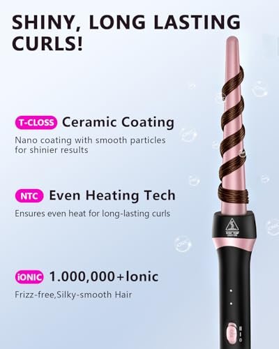 Santiway Tapered Curling Wand 0.5-1 Inch - Professional Ceramic Curling Iron for All Hair Types with Heat-Resistant Glove, Dual Voltage, Rose Gold Avelisse