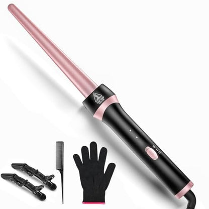 Santiway Tapered Curling Wand 0.5-1 Inch - Professional Ceramic Curling Iron for All Hair Types with Heat-Resistant Glove, Dual Voltage, Rose Gold Avelisse