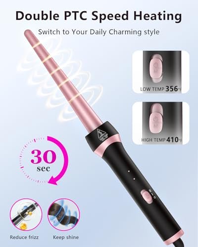 Santiway Tapered Curling Wand 0.5-1 Inch - Professional Ceramic Curling Iron for All Hair Types with Heat-Resistant Glove, Dual Voltage, Rose Gold Avelisse
