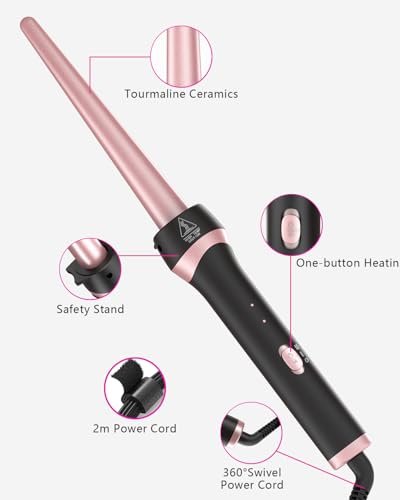 Santiway Tapered Curling Wand 0.5-1 Inch - Professional Ceramic Curling Iron for All Hair Types with Heat-Resistant Glove, Dual Voltage, Rose Gold Avelisse