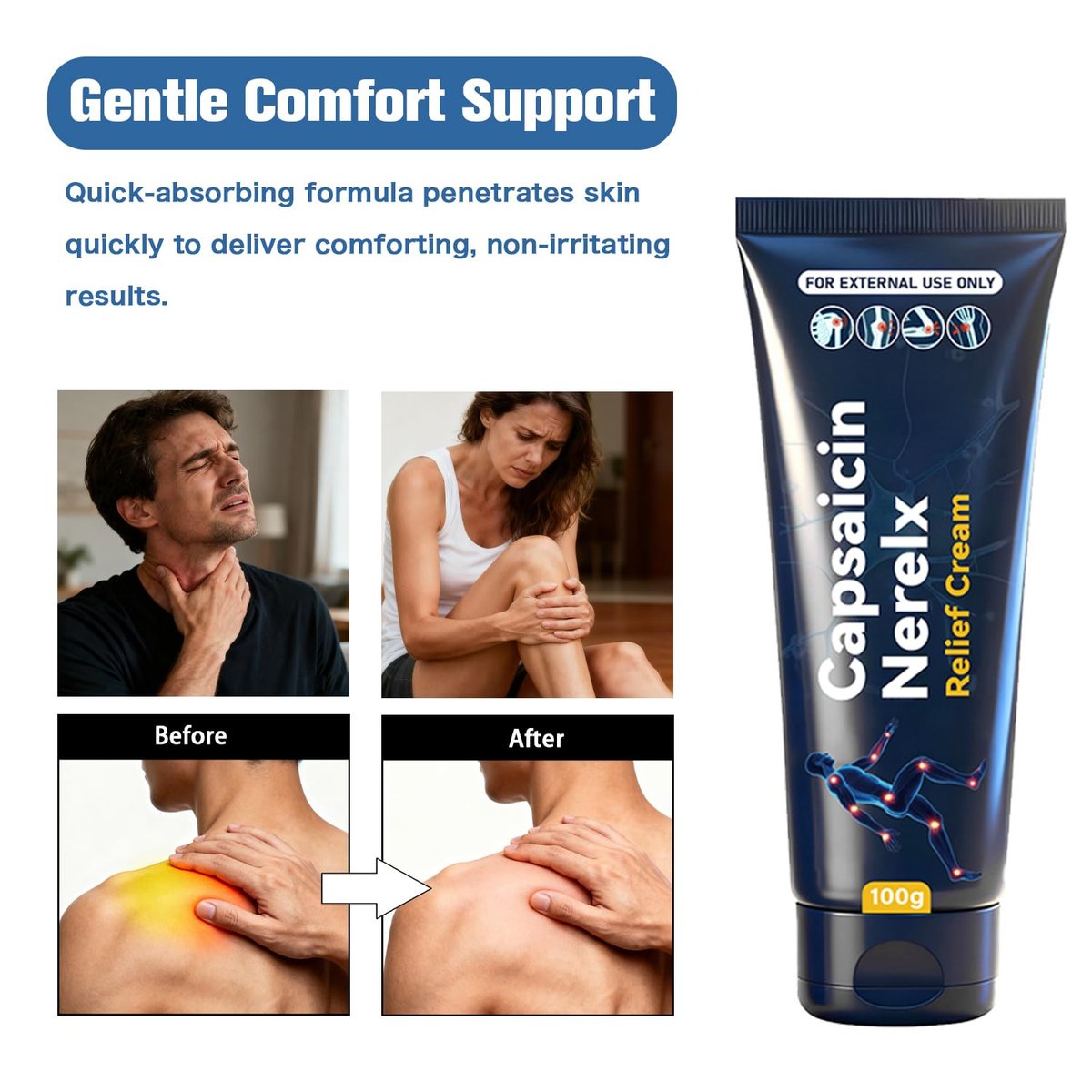 EdenEdges Capsaicin Neuropathy Relief Cream - Targeted Formula with Capsaicin, Arnica, MSM & Menthol for Feet, Hands, Legs & Joints - Fast-Absorbing Daily Support for Muscle & Nerve Discomfort, 100g Avelisse