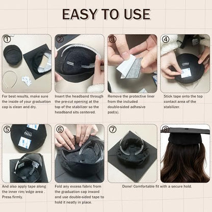 LUFEEMGA Graduation Cap Headband - No-Slip Clear Headband with Teeth for Secure Graduation Hat Fit - Custom Felt Headbands for Photos & Ceremony Avelisse