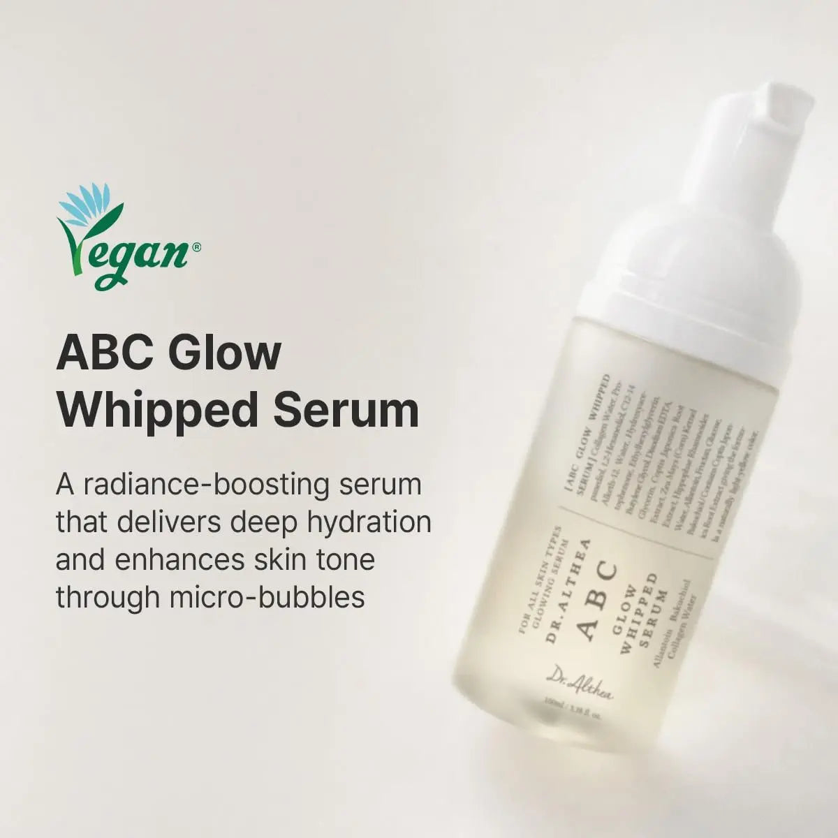 Dr.Althea ABC Glow Whipped Serum | Bubble Toner with Collagen & Vitamin Tea Water | Radiance-Boosting Toner for Instant Hydration & Makeup-Ready Finish | Vegan Korean Skincare, 3.38 Fl Oz Avelisse