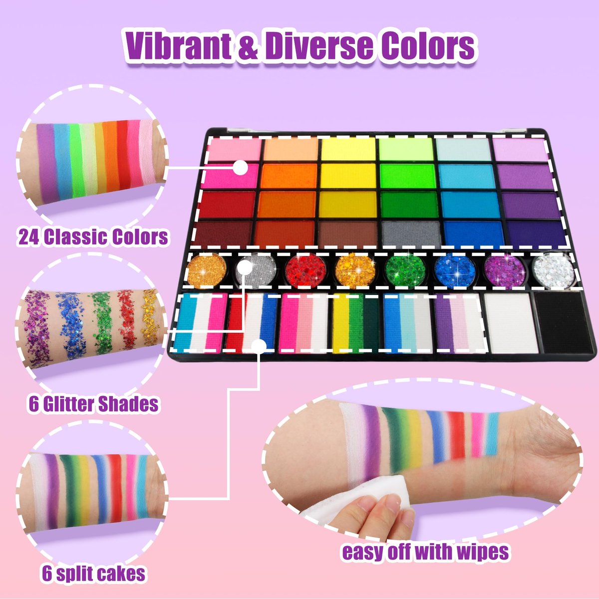 52 Colors Face Painting Kit for Kids – Non-Toxic Water Activated Face Paint Makeup Set with Glitter Gel, Brushes, Sponges & Stencils for Parties, Halloween, School Events & Festivals Avelisse