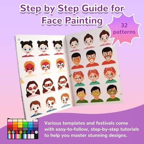 52 Colors Face Painting Kit for Kids – Non-Toxic Water Activated Face Paint Makeup Set with Glitter Gel, Brushes, Sponges & Stencils for Parties, Halloween, School Events & Festivals Avelisse