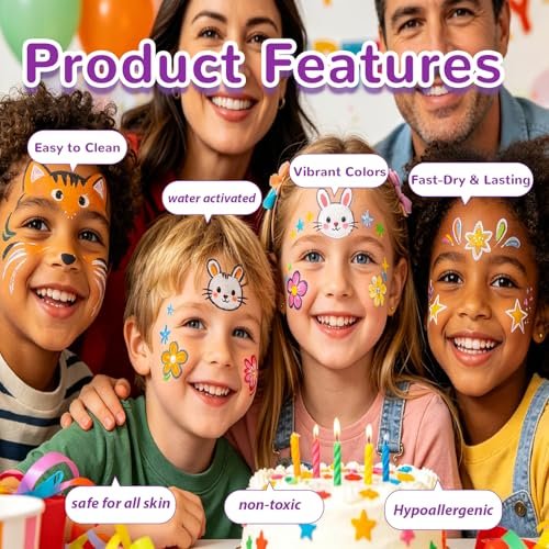 52 Colors Face Painting Kit for Kids – Non-Toxic Water Activated Face Paint Makeup Set with Glitter Gel, Brushes, Sponges & Stencils for Parties, Halloween, School Events & Festivals Avelisse