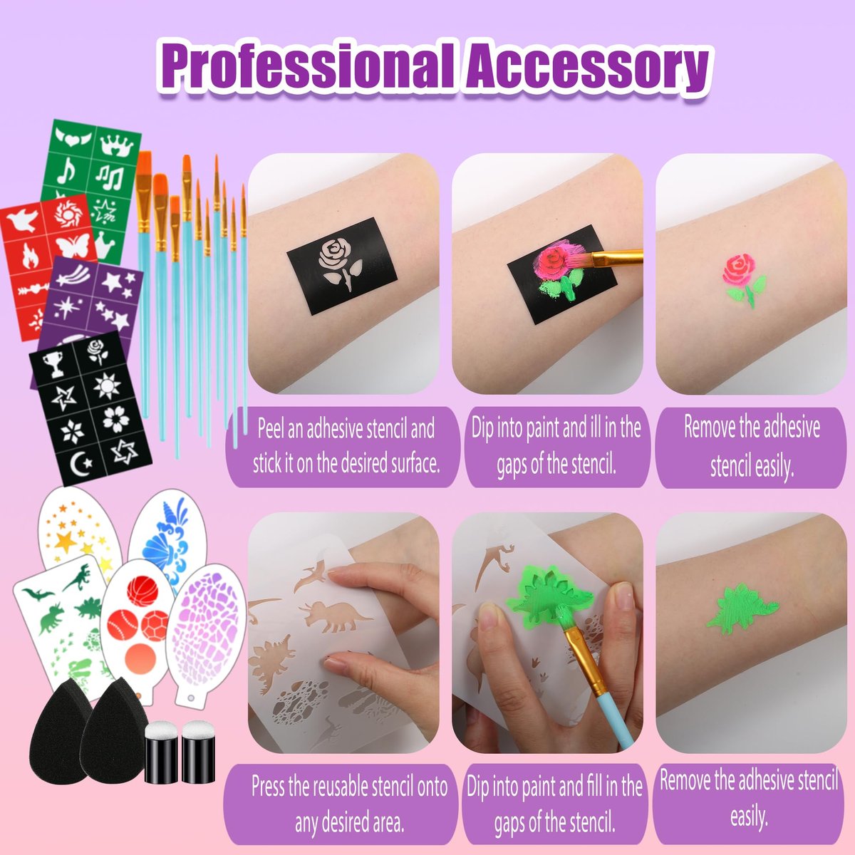 52 Colors Face Painting Kit for Kids – Non-Toxic Water Activated Face Paint Makeup Set with Glitter Gel, Brushes, Sponges & Stencils for Parties, Halloween, School Events & Festivals Avelisse