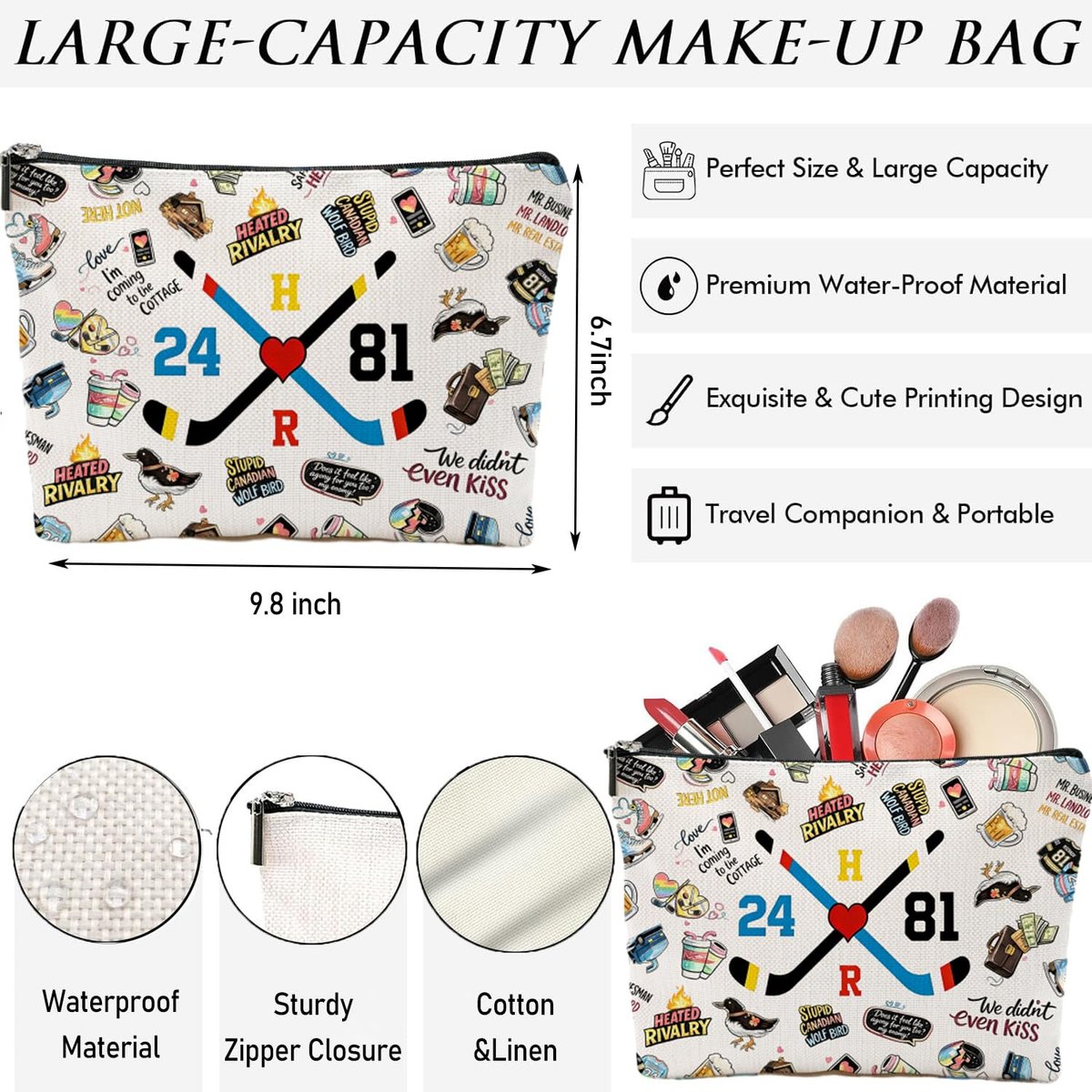 Byqone Heated Rivalry Makeup Bag for Women - Colorful Canvas Cosmetic Bag Gift for Her - görsel 3