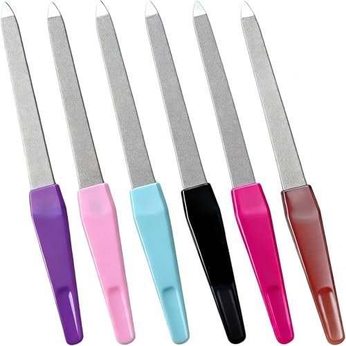 HIWRBDTI 6 Pack Metal Nail File Set for Natural Nails – Professional Stainless Steel Sword Fingernail Files with Sharp Tip & Non-Slip Handle, Thin Sapphire Grit Diamond Files for Women & Men Avelisse