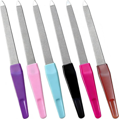 HIWRBDTI 6 Pack Metal Nail File Set for Natural Nails – Professional Stainless Steel Sword Fingernail Files with Sharp Tip & Non-Slip Handle, Thin Sapphire Grit Diamond Files for Women & Men Avelisse