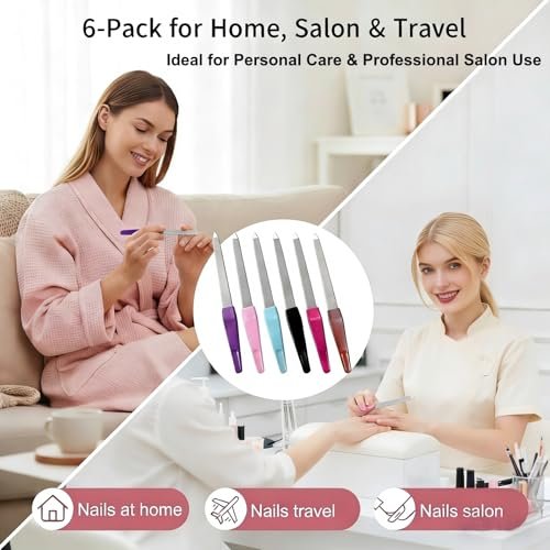 HIWRBDTI 6 Pack Metal Nail File Set for Natural Nails – Professional Stainless Steel Sword Fingernail Files with Sharp Tip & Non-Slip Handle, Thin Sapphire Grit Diamond Files for Women & Men Avelisse