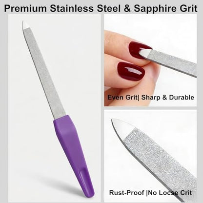 HIWRBDTI 6 Pack Metal Nail File Set for Natural Nails – Professional Stainless Steel Sword Fingernail Files with Sharp Tip & Non-Slip Handle, Thin Sapphire Grit Diamond Files for Women & Men Avelisse