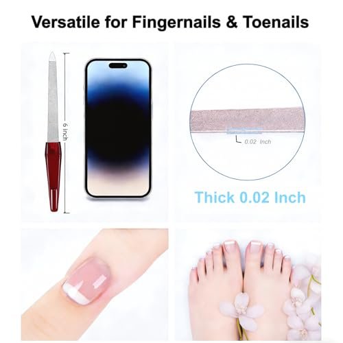HIWRBDTI 6 Pack Metal Nail File Set for Natural Nails – Professional Stainless Steel Sword Fingernail Files with Sharp Tip & Non-Slip Handle, Thin Sapphire Grit Diamond Files for Women & Men Avelisse