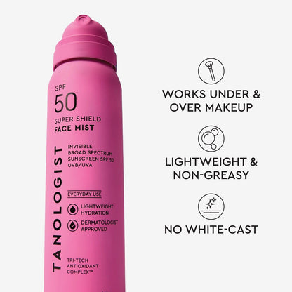 Tanologist SPF 50 Super Shield Face Mist – Broad Spectrum Sunscreen Mist for Face, 2.5 fl oz Avelisse