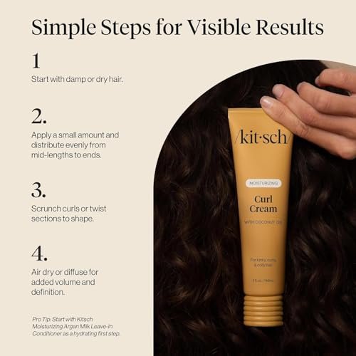 Kitsch Moisturizing Curl Cream for Curly Hair – Lightweight Hydrating Curling Cream for Men & Women, Defines Curls, Controls Frizz, Boosts Shine – 5.3 oz Avelisse