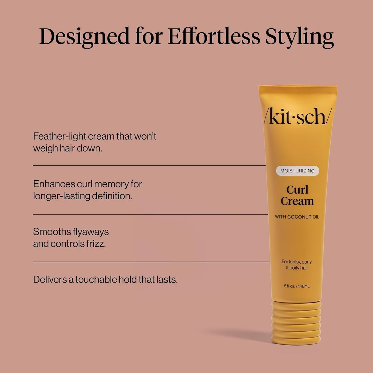 Kitsch Moisturizing Curl Cream for Curly Hair – Lightweight Hydrating Curling Cream for Men & Women, Defines Curls, Controls Frizz, Boosts Shine – 5.3 oz Avelisse