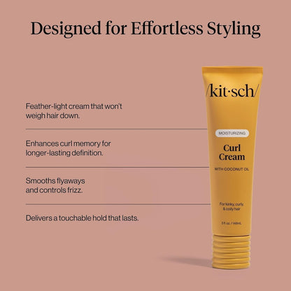 Kitsch Moisturizing Curl Cream for Curly Hair – Lightweight Hydrating Curling Cream for Men & Women, Defines Curls, Controls Frizz, Boosts Shine – 5.3 oz Avelisse