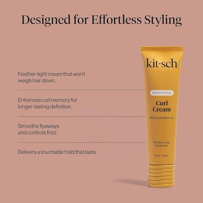 Kitsch Moisturizing Curl Cream for Curly Hair – Lightweight Hydrating Curling Cream for Men & Women, Defines Curls, Controls Frizz, Boosts Shine – 5.3 oz Avelisse