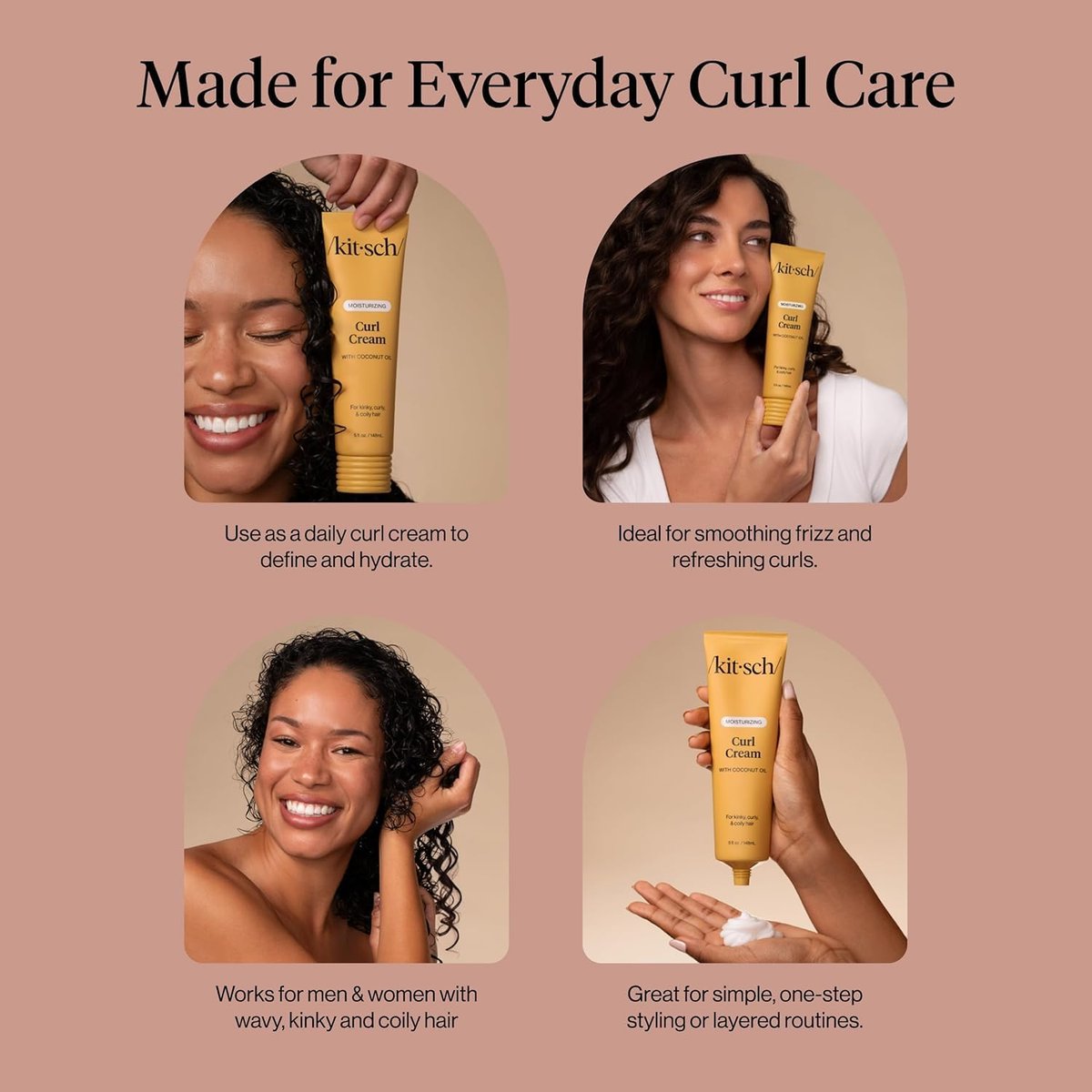Kitsch Moisturizing Curl Cream for Curly Hair – Lightweight Hydrating Curling Cream for Men & Women, Defines Curls, Controls Frizz, Boosts Shine – 5.3 oz Avelisse