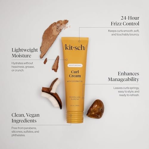 Kitsch Moisturizing Curl Cream for Curly Hair – Lightweight Hydrating Curling Cream for Men & Women, Defines Curls, Controls Frizz, Boosts Shine – 5.3 oz Avelisse