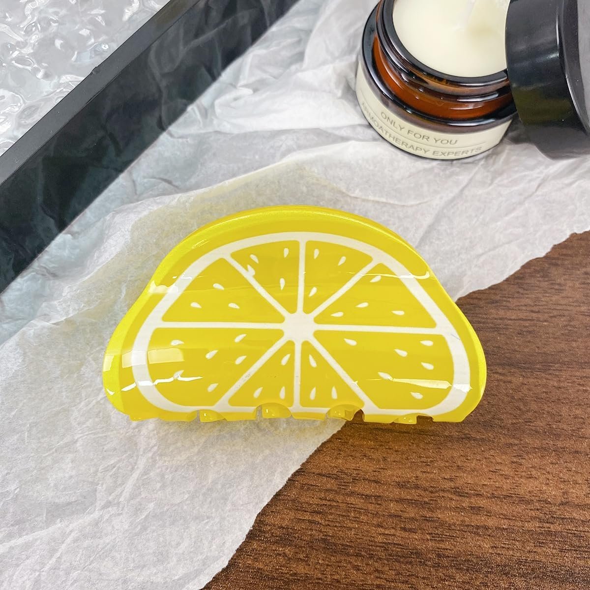 2-Pack Orange Lemon-Shaped Non-Slip Hair Claws - Medium 3" Cute Fruit Print Hair Clips for Women & Girls - görsel 3