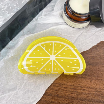 2-Pack Orange Lemon-Shaped Non-Slip Hair Claws - Medium 3" Cute Fruit Print Hair Clips for Women & Girls