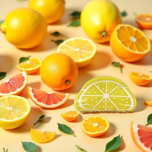 2-Pack Orange Lemon-Shaped Non-Slip Hair Claws - Medium 3" Cute Fruit Print Hair Clips for Women & Girls - görsel 8