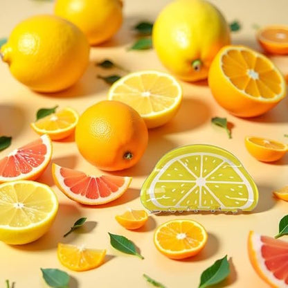 2-Pack Orange Lemon-Shaped Non-Slip Hair Claws - Medium 3" Cute Fruit Print Hair Clips for Women & Girls