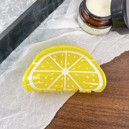 2-Pack Orange Lemon-Shaped Non-Slip Hair Claws - Medium 3" Cute Fruit Print Hair Clips for Women & Girls