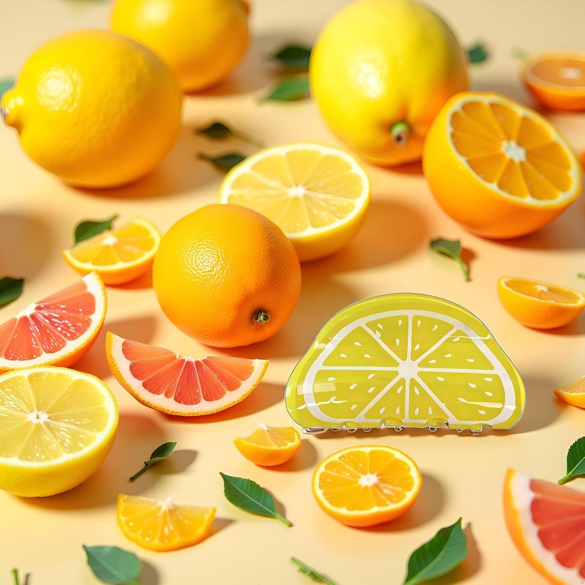 2-Pack Orange Lemon-Shaped Non-Slip Hair Claws - Medium 3" Cute Fruit Print Hair Clips for Women & Girls - görsel 7
