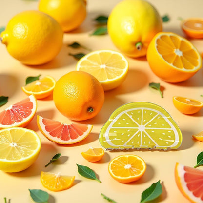 2-Pack Orange Lemon-Shaped Non-Slip Hair Claws - Medium 3" Cute Fruit Print Hair Clips for Women & Girls