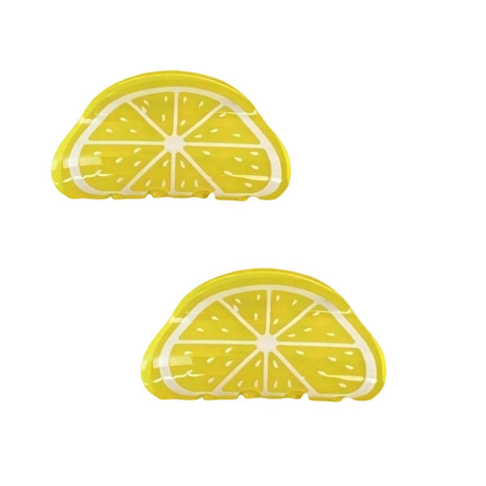 2-Pack Orange Lemon-Shaped Non-Slip Hair Claws - Medium 3" Cute Fruit Print Hair Clips for Women & Girls