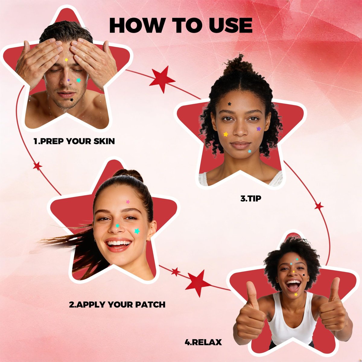Shivrise Star Pimple Patches - 240 Counts, Star Shape Hydrocolloid Acne Patches for Face, Cover Blemishes & Zits, 3 Sizes & 6 Colors - görsel 5