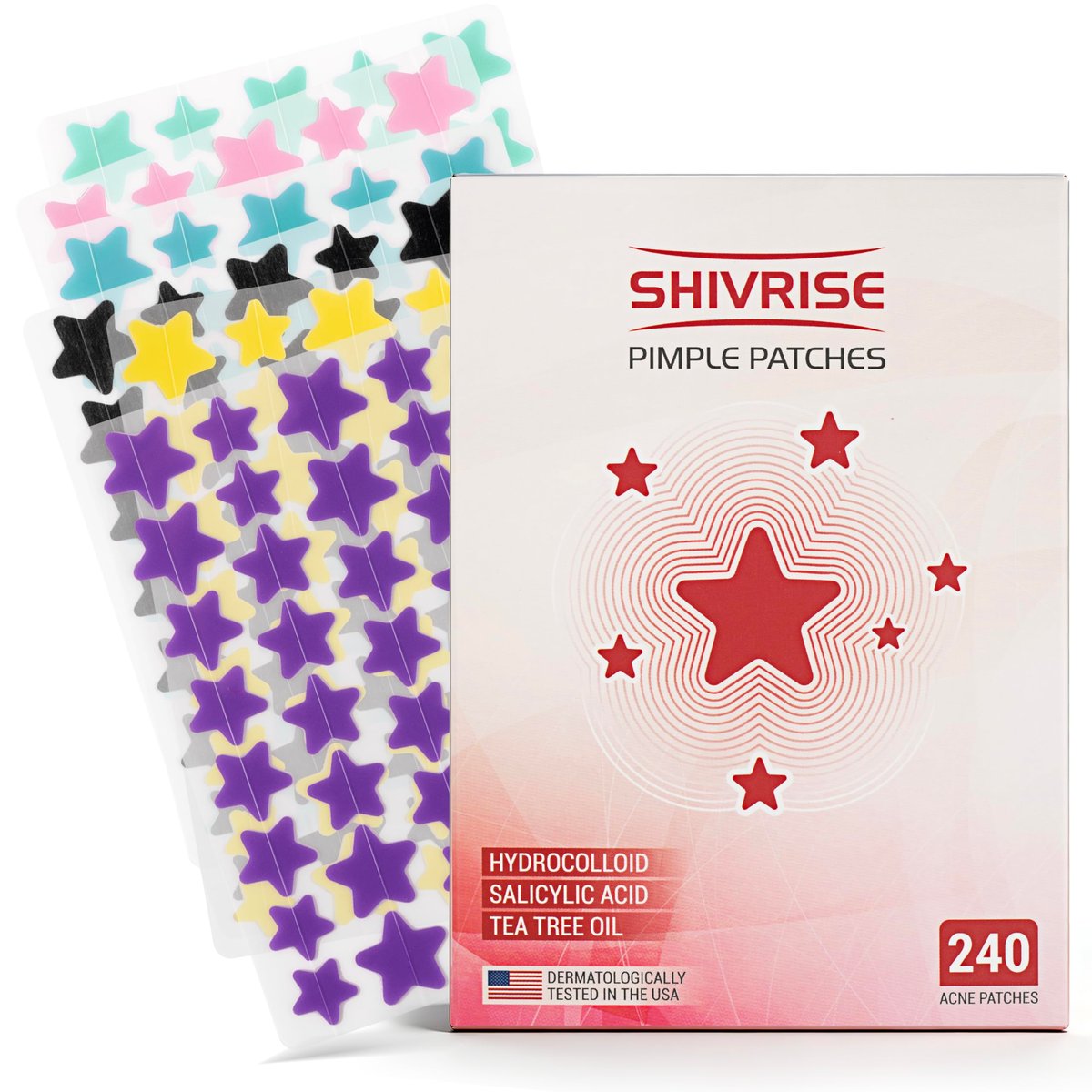Shivrise Star Pimple Patches - 240 Counts, Star Shape Hydrocolloid Acne Patches for Face, Cover Blemishes & Zits, 3 Sizes & 6 Colors - görsel 13