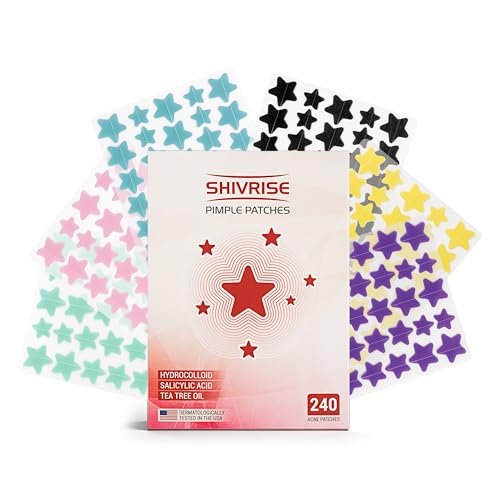 Shivrise Star Pimple Patches - 240 Counts, Star Shape Hydrocolloid Acne Patches for Face, Cover Blemishes & Zits, 3 Sizes & 6 Colors - görsel 2