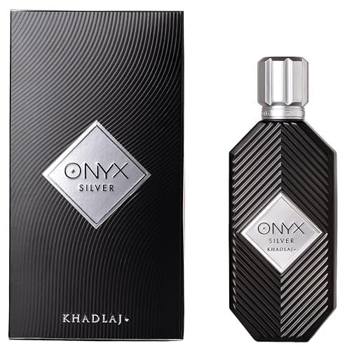 Khadlaj Onyx Silver – Fresh Spicy Woody Amber Eau de Parfum for Men – 3.4 oz (100ml) Long-Lasting Avelisse