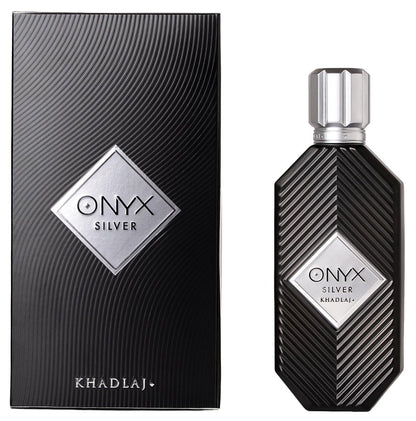 Khadlaj Onyx Silver – Fresh Spicy Woody Amber Eau de Parfum for Men – 3.4 oz (100ml) Long-Lasting Avelisse