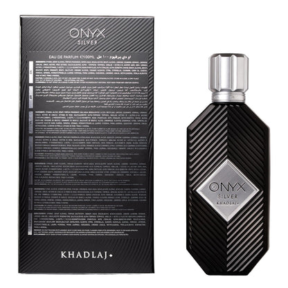 Khadlaj Onyx Silver – Fresh Spicy Woody Amber Eau de Parfum for Men – 3.4 oz (100ml) Long-Lasting Avelisse