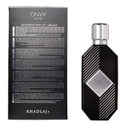 Khadlaj Onyx Silver – Fresh Spicy Woody Amber Eau de Parfum for Men – 3.4 oz (100ml) Long-Lasting Avelisse