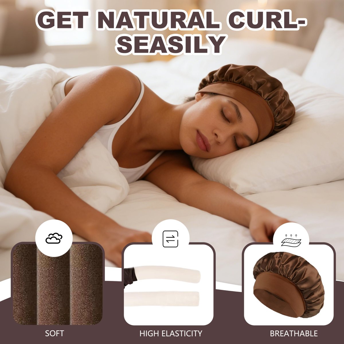 Heatless Curls Overnight Hair Curlers – 4 Pcs No-Heat Velvet Curling Rods with Satin Wrap and Shower Cap (Medium, New Packaging) - görsel 11