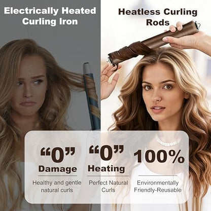 Heatless Curls Overnight Hair Curlers – 4 Pcs No-Heat Velvet Curling Rods with Satin Wrap and Shower Cap (Medium, New Packaging)