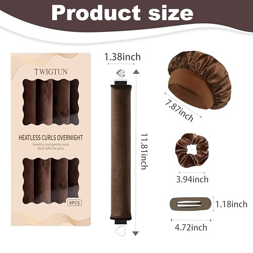 Heatless Curls Overnight Hair Curlers – 4 Pcs No-Heat Velvet Curling Rods with Satin Wrap and Shower Cap (Medium, New Packaging) - görsel 10