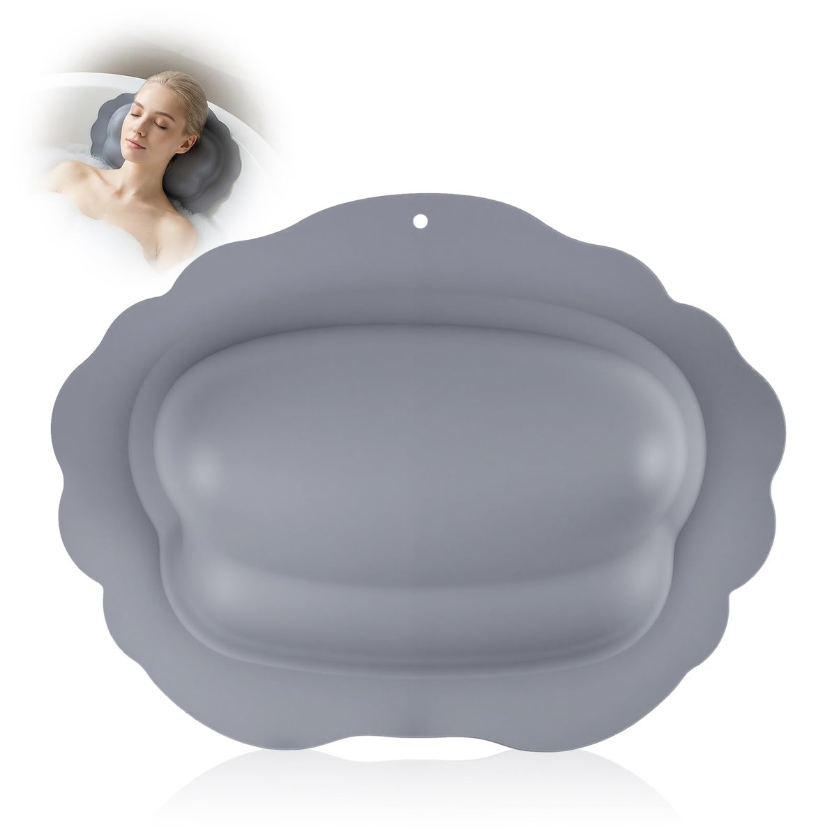 SHOHEN Silicone Bath Pillow for Tub – Inflatable Bathtub Pillow for Head & Neck Support, Waterproof Cushion for Jetted Tub, Gifts for Mom Women (Gray) Avelisse