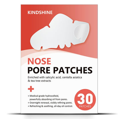 Kindshine 30 Pcs Nose Pimple Patches, Medical-Grade Hydrocolloid Pore Strips with Salicylic Acid, Centella Asiatica & Tea Tree Oil for Oil Control & Pore Refining - Overnight Nose Strips