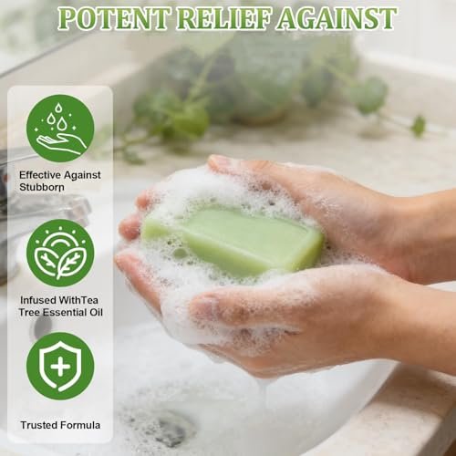 2 Pack Tea Tree Soap - Antifungal Soap for Men & Women, Tea Tree Oil Soap Bar for Foot & Body, Plant-Based Exfoliating & Non-Drying, Includes Foaming Net (4 oz Each) - görsel 4
