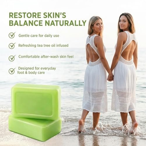 2 Pack Tea Tree Soap - Antifungal Soap for Men & Women, Tea Tree Oil Soap Bar for Foot & Body, Plant-Based Exfoliating & Non-Drying, Includes Foaming Net (4 oz Each) - görsel 8