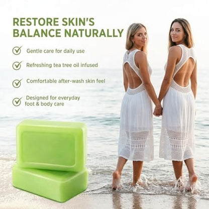 2 Pack Tea Tree Soap - Antifungal Soap for Men & Women, Tea Tree Oil Soap Bar for Foot & Body, Plant-Based Exfoliating & Non-Drying, Includes Foaming Net (4 oz Each)